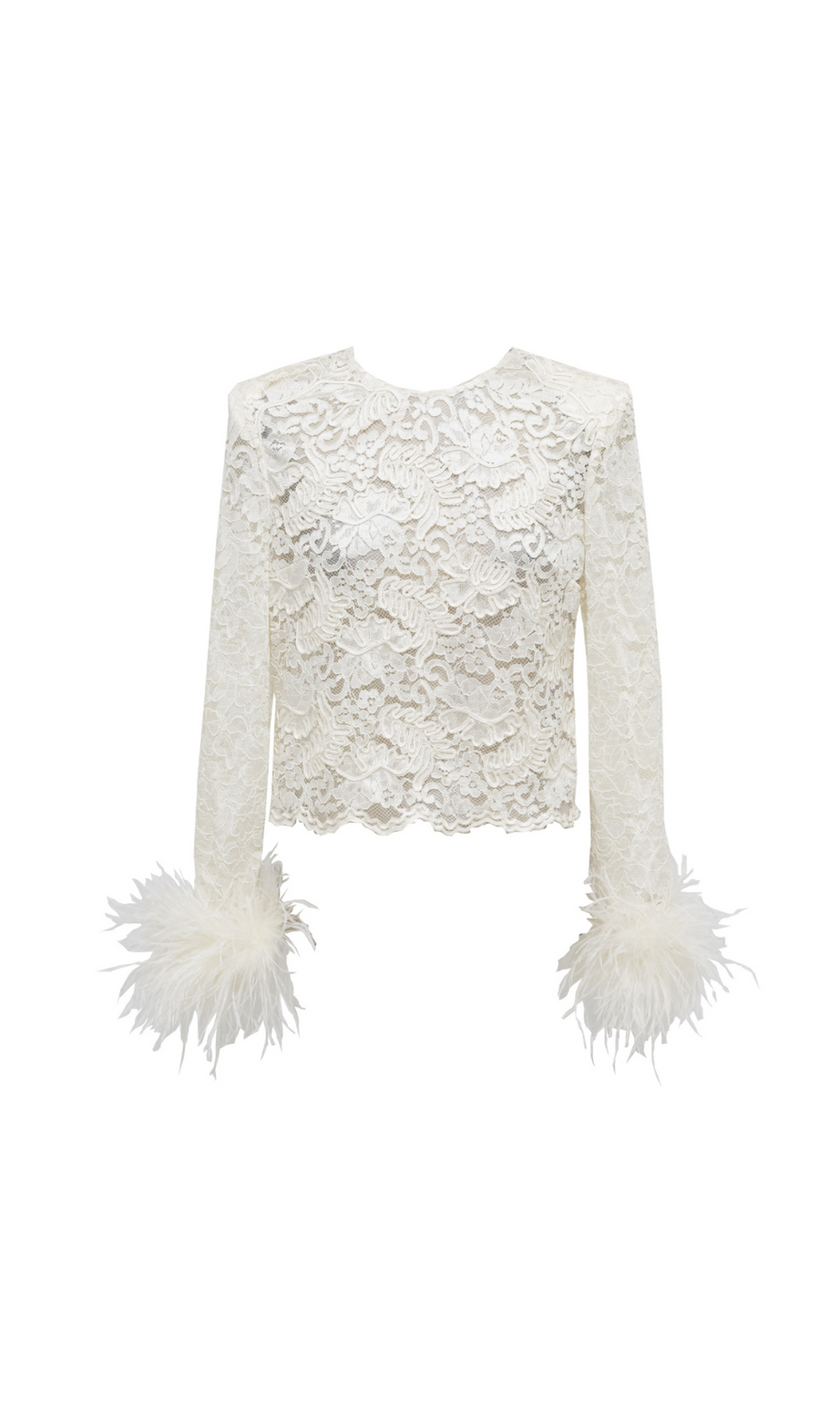 TOP IN PIZZO CON CORDONCINO CREMA E PIUME 