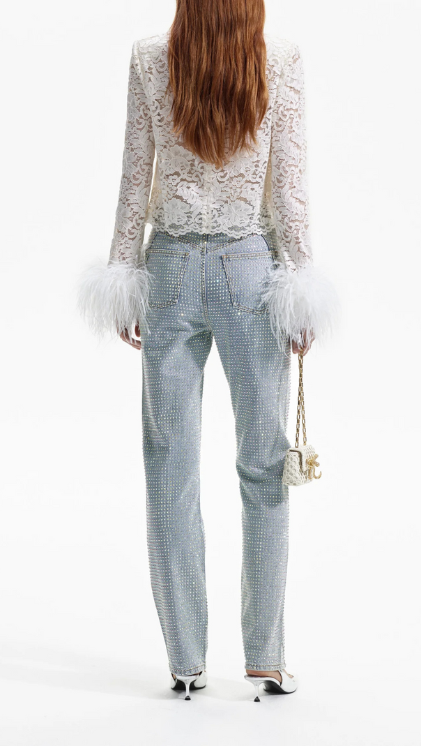 AIIZIE CREAM CORD LACE FEATHER TOP - product image