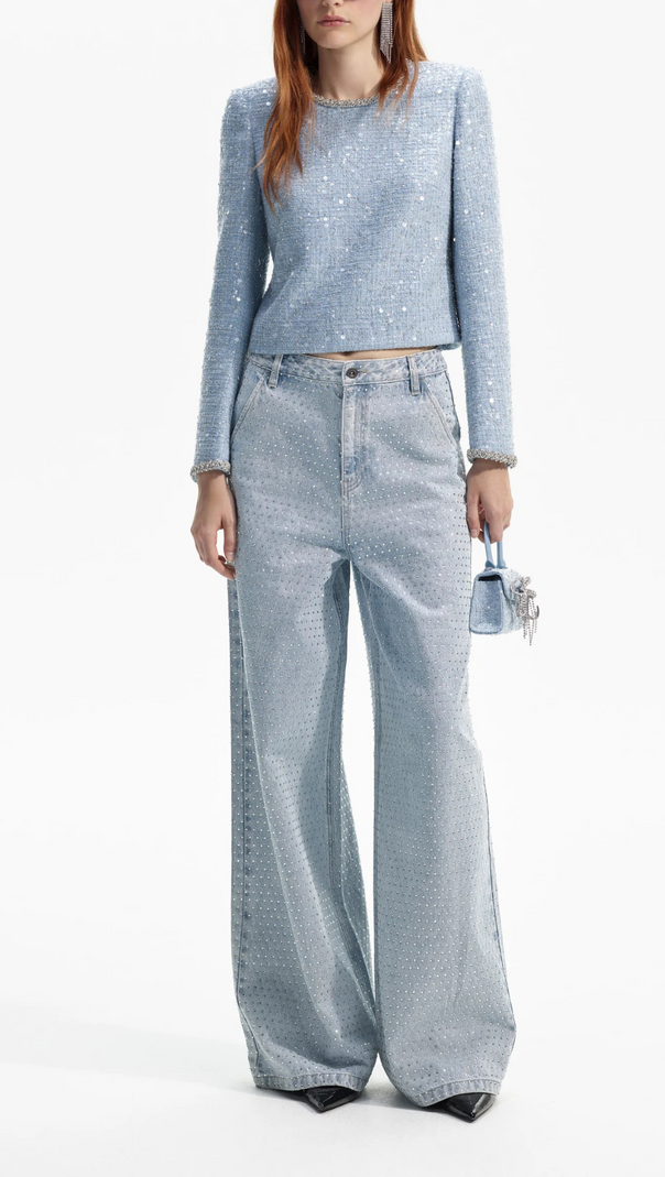AIIZIE BLUE SEQUIN BOUCLE TOP - product image