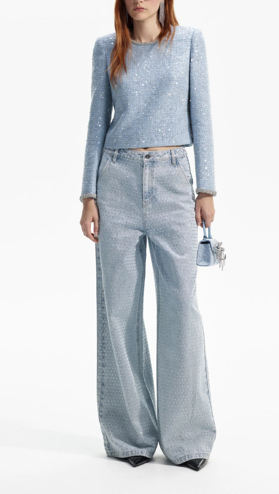 TOP BOUCLE CON PAILLETTES BLU 