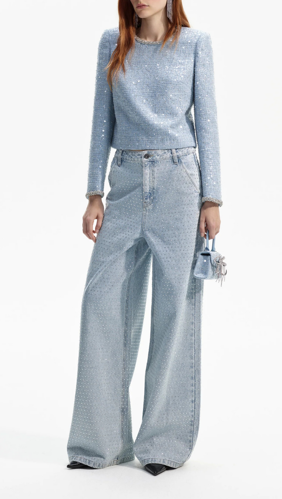 TOP BOUCLE CON PAILLETTES BLU 