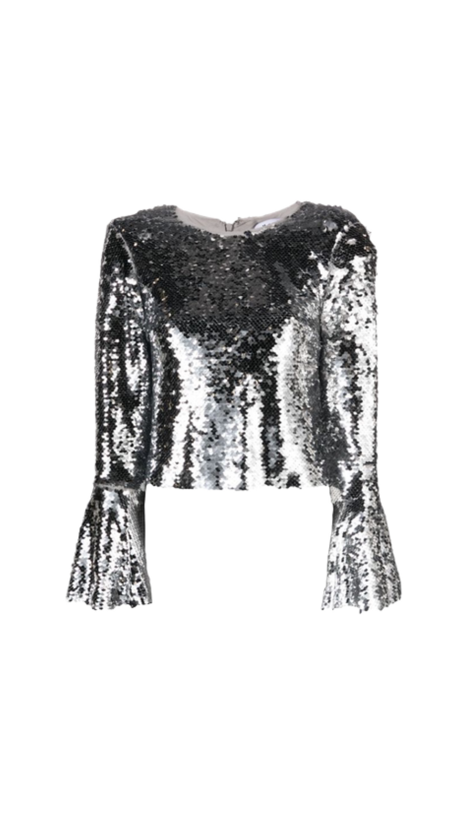 SILVER SEQUIN FLARED SLEEVE TOP