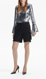 SILVER SEQUIN FLARED SLEEVE TOP