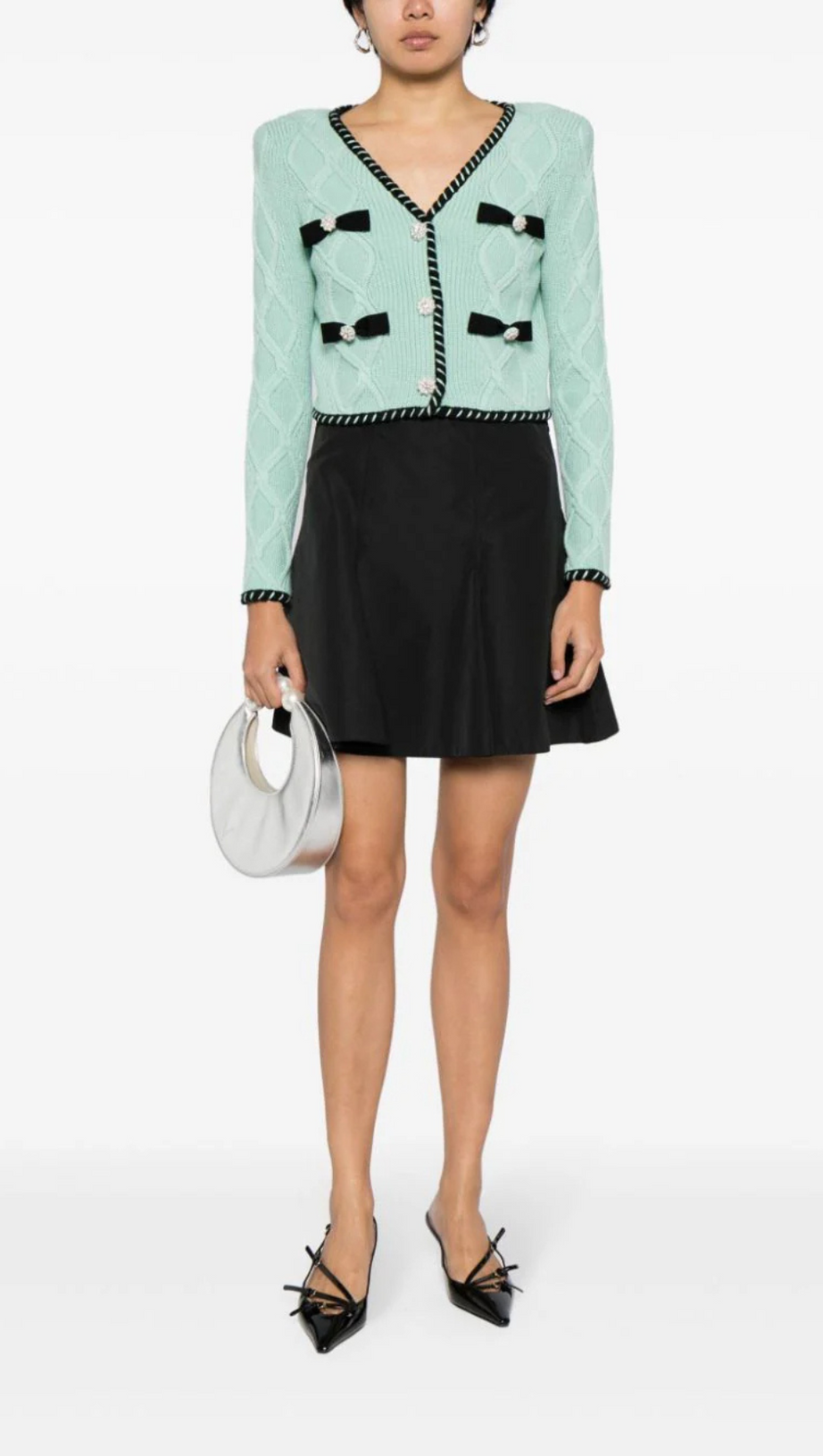 CARDIGAN IN MAGLIA A TRECCE MENTA 