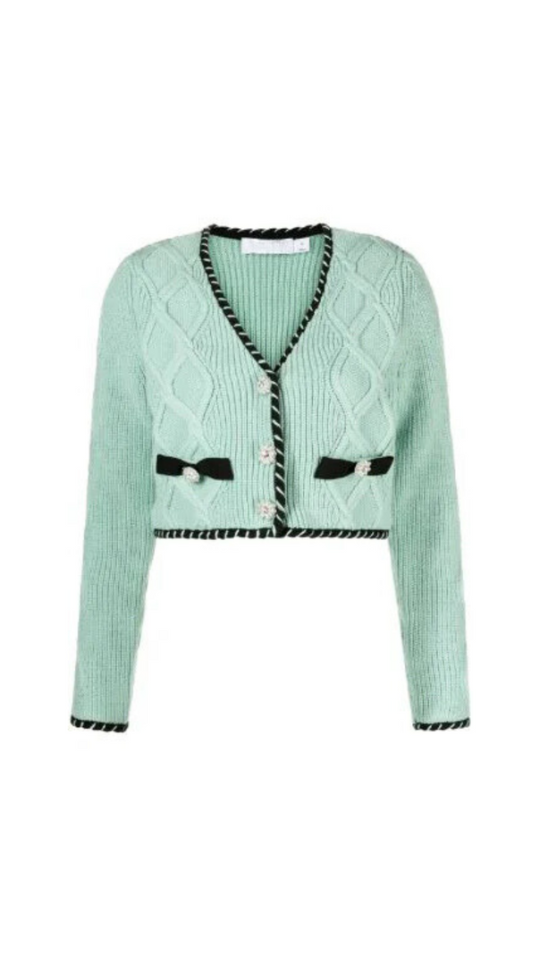 AIIZIE MINT CABLE KNIT CROPPED CARDIGAN - product image