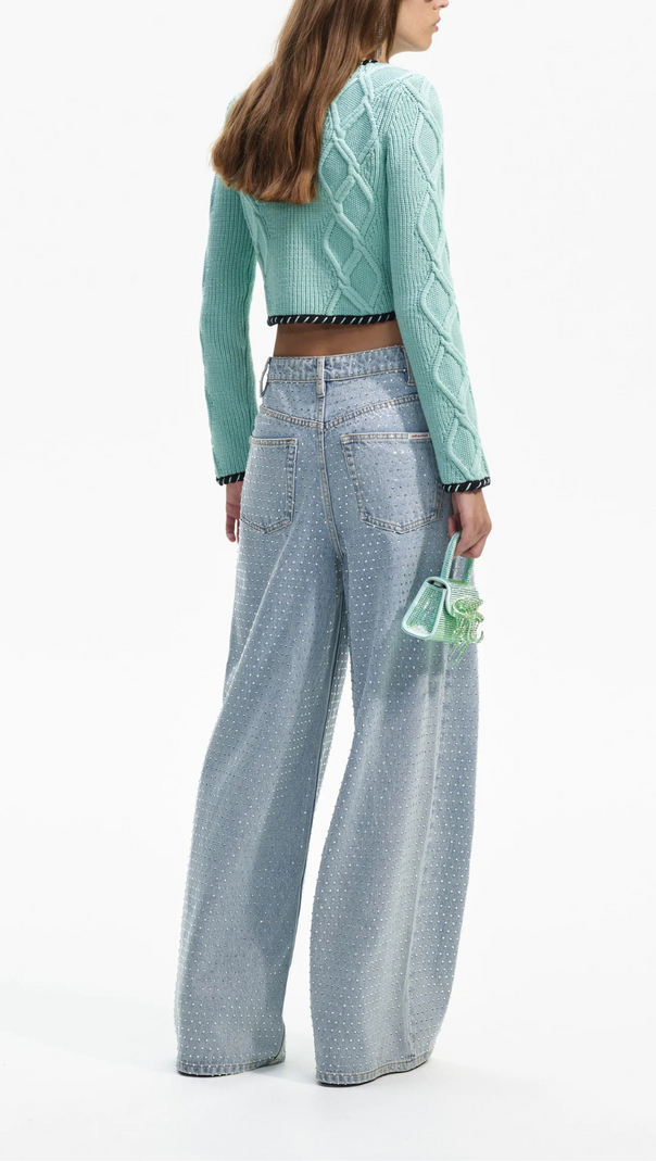 AIIZIE MINT CABLE KNIT CROPPED CARDIGAN - product image