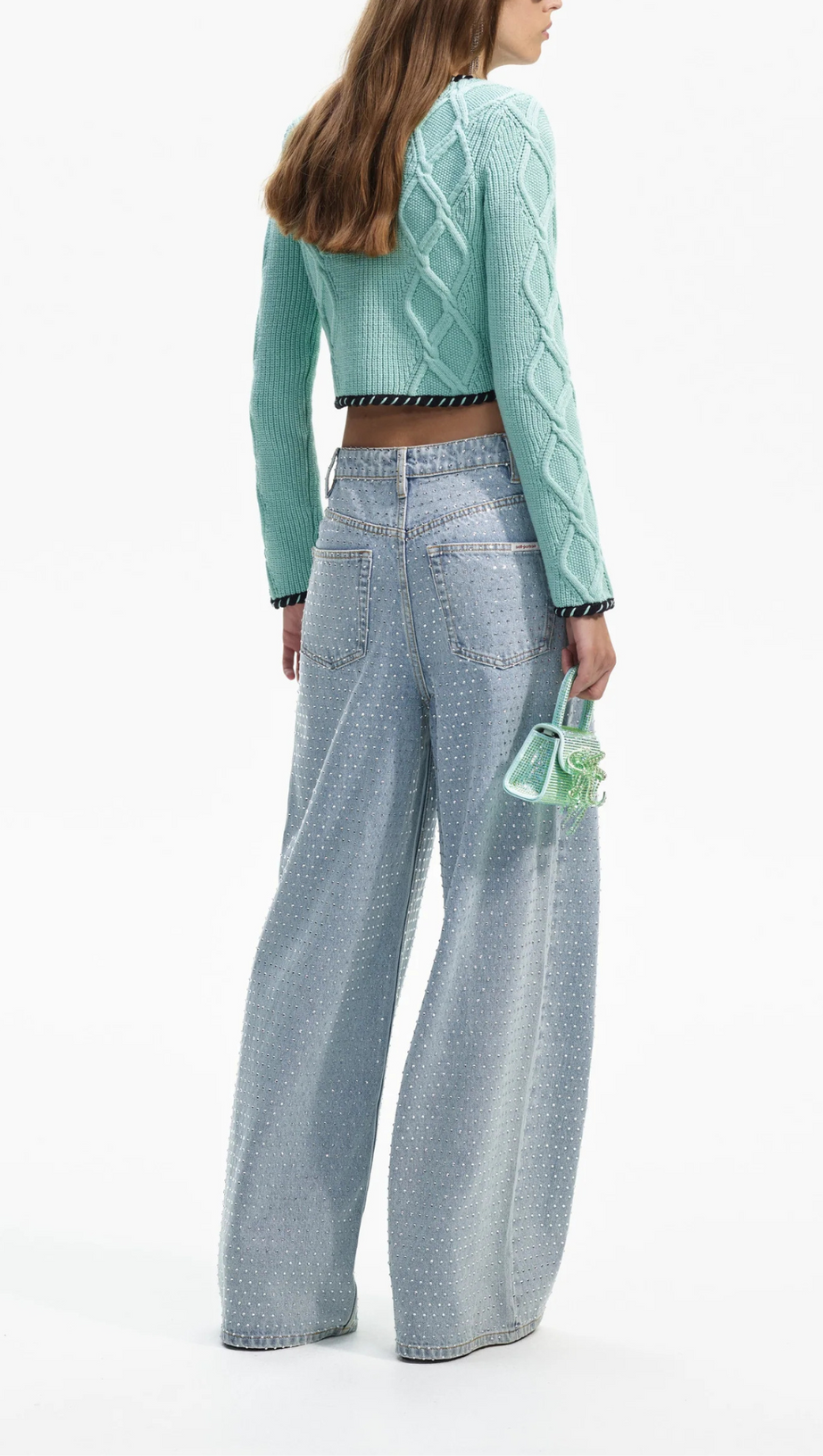 CARDIGAN CORTO IN MAGLIA A TRECCE MENTA 