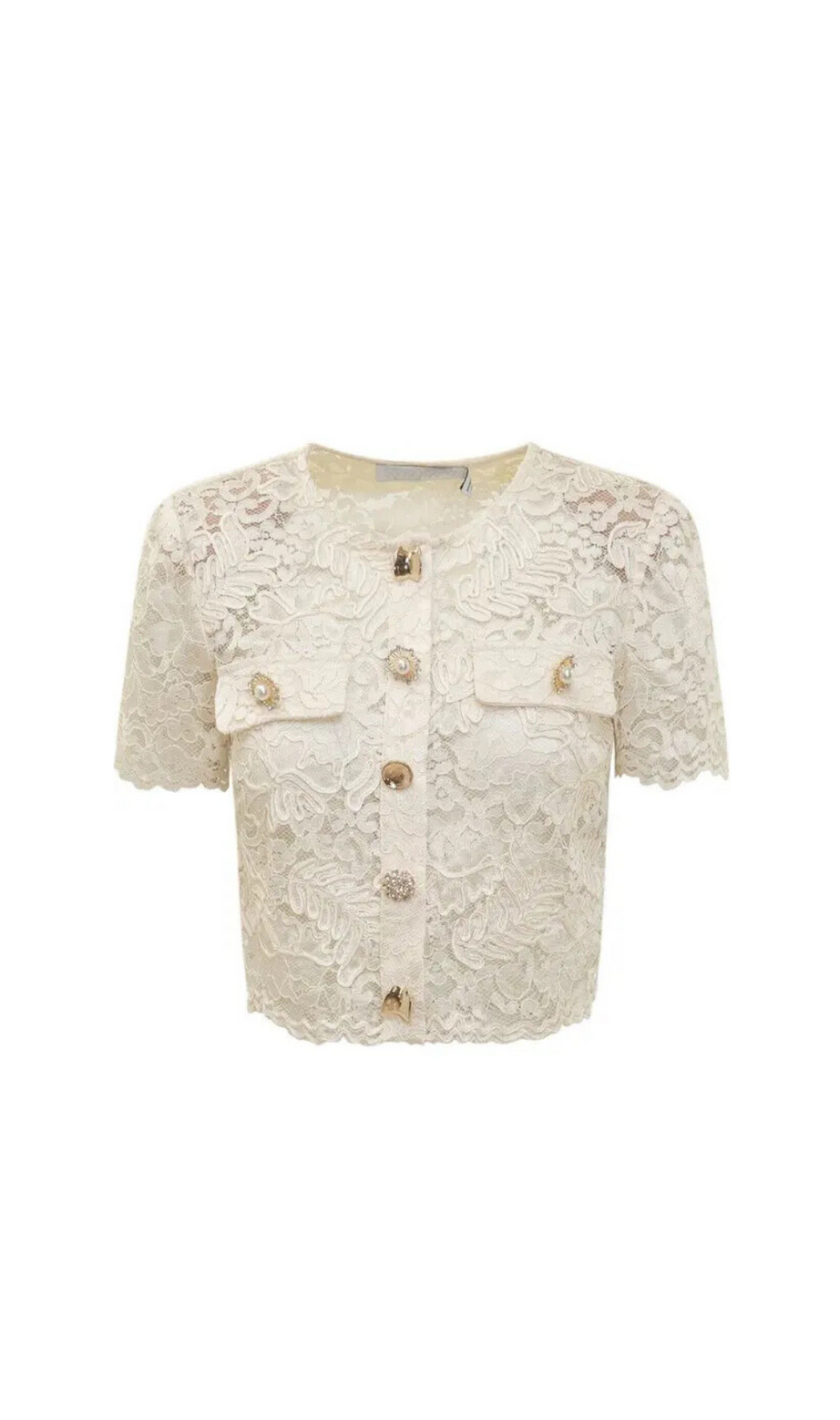 TOP IN PIZZO CON CORDONCINO CREMA 