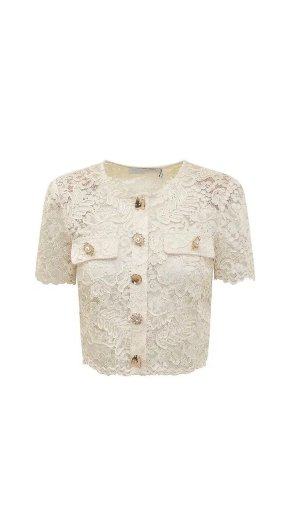 TOP IN PIZZO CON CORDONCINO CREMA 