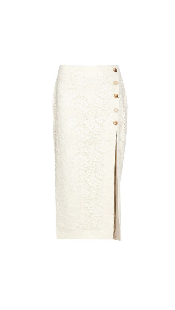 AIIZIE CREAM CORD LACE SPLIT MIDI SKIRT - product image