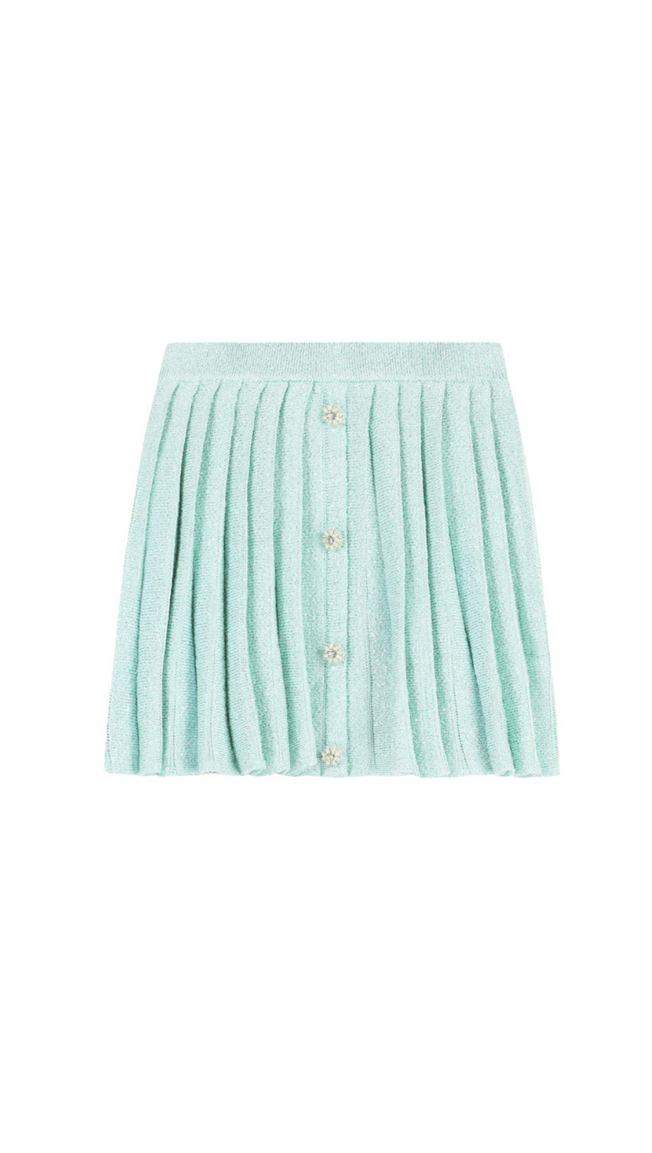 MINT SEQUIN PLEATED KNIT SKIRT