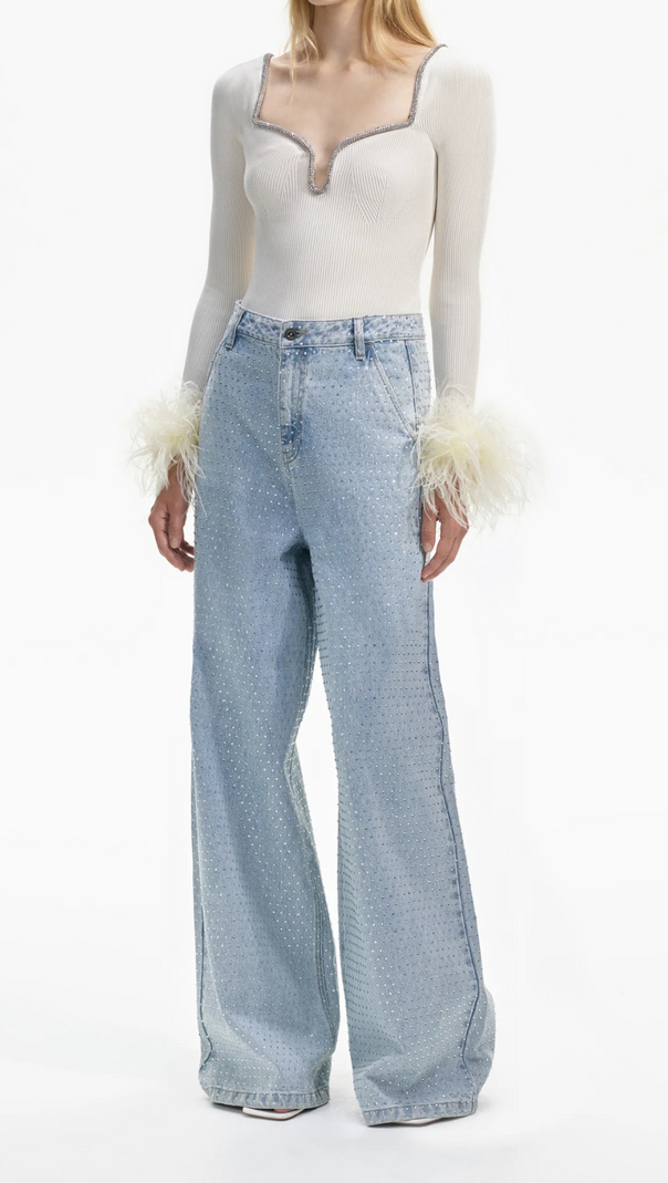 AIIZIE OFF WHITE KNIT FEATHER TOP - product image