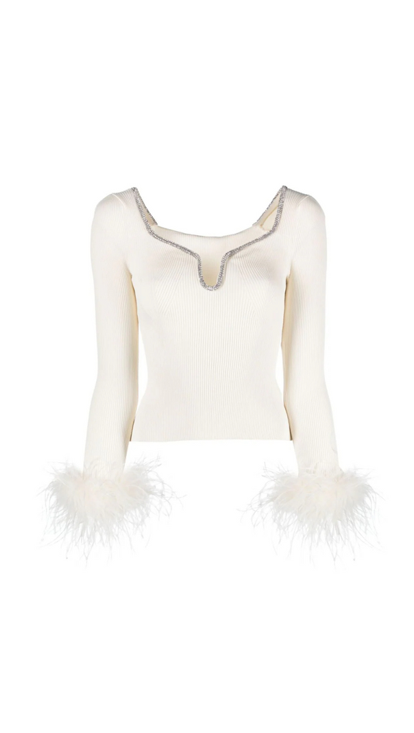 AIIZIE OFF WHITE KNIT FEATHER TOP - product image