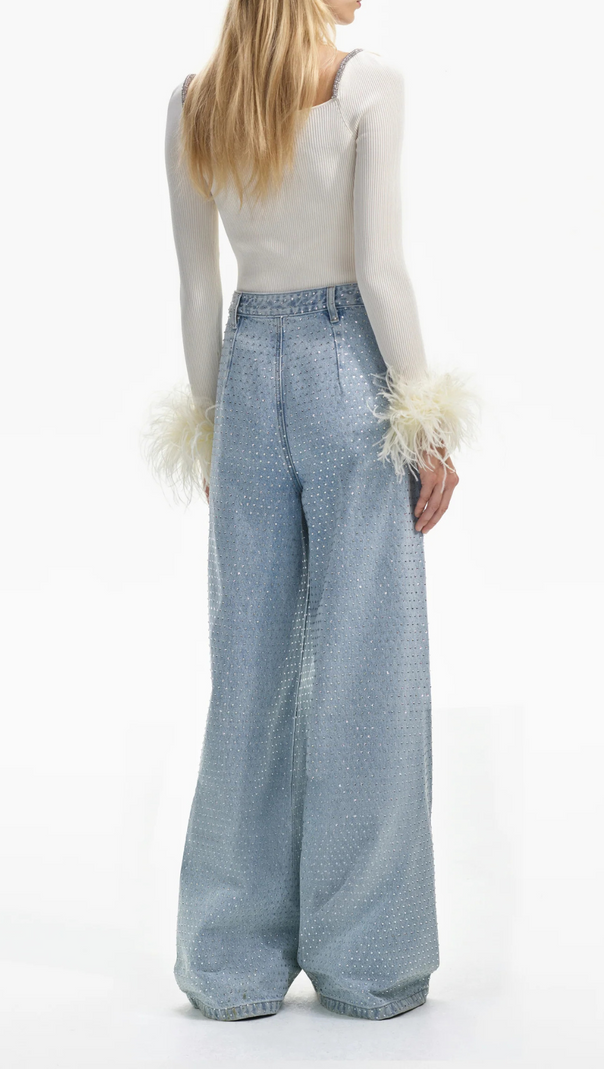 AIIZIE OFF WHITE KNIT FEATHER TOP - product image