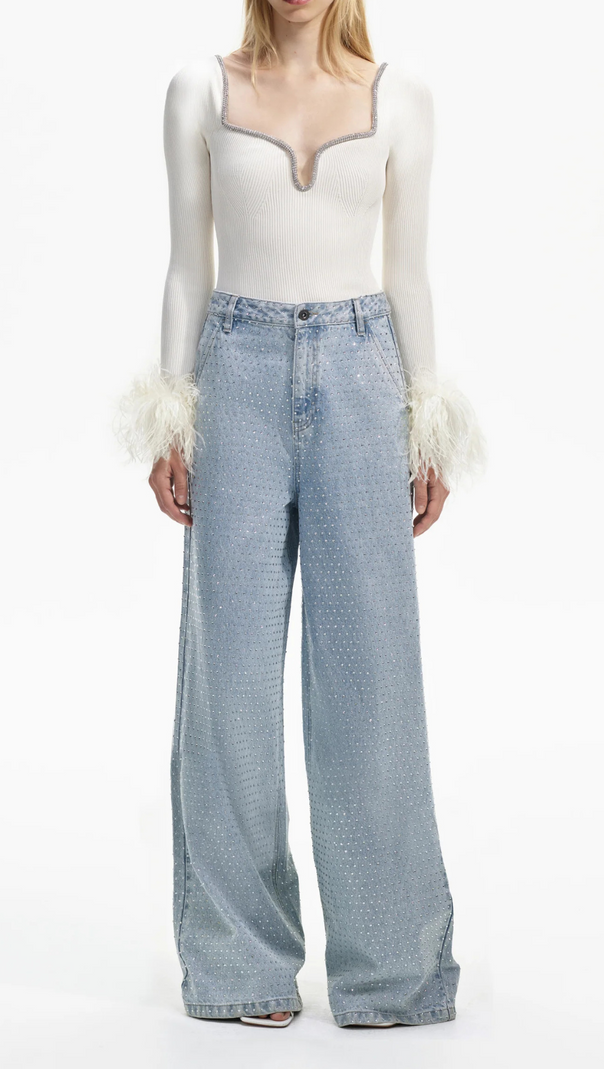 AIIZIE OFF WHITE KNIT FEATHER TOP - product image