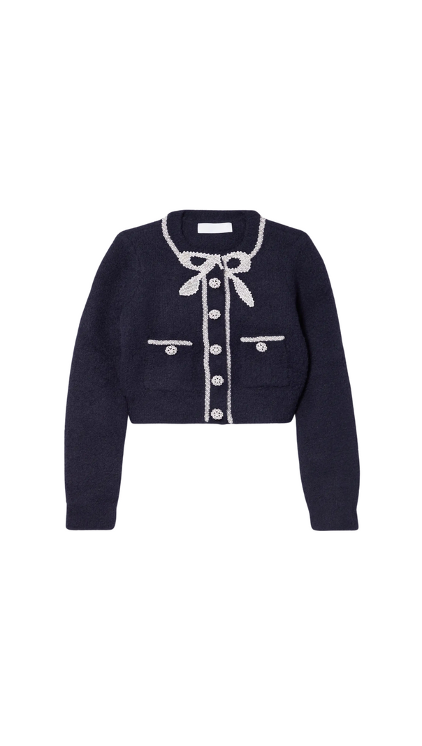 AIIZIE NAVY SOFT KNIT BOW CARDIGAN - product image