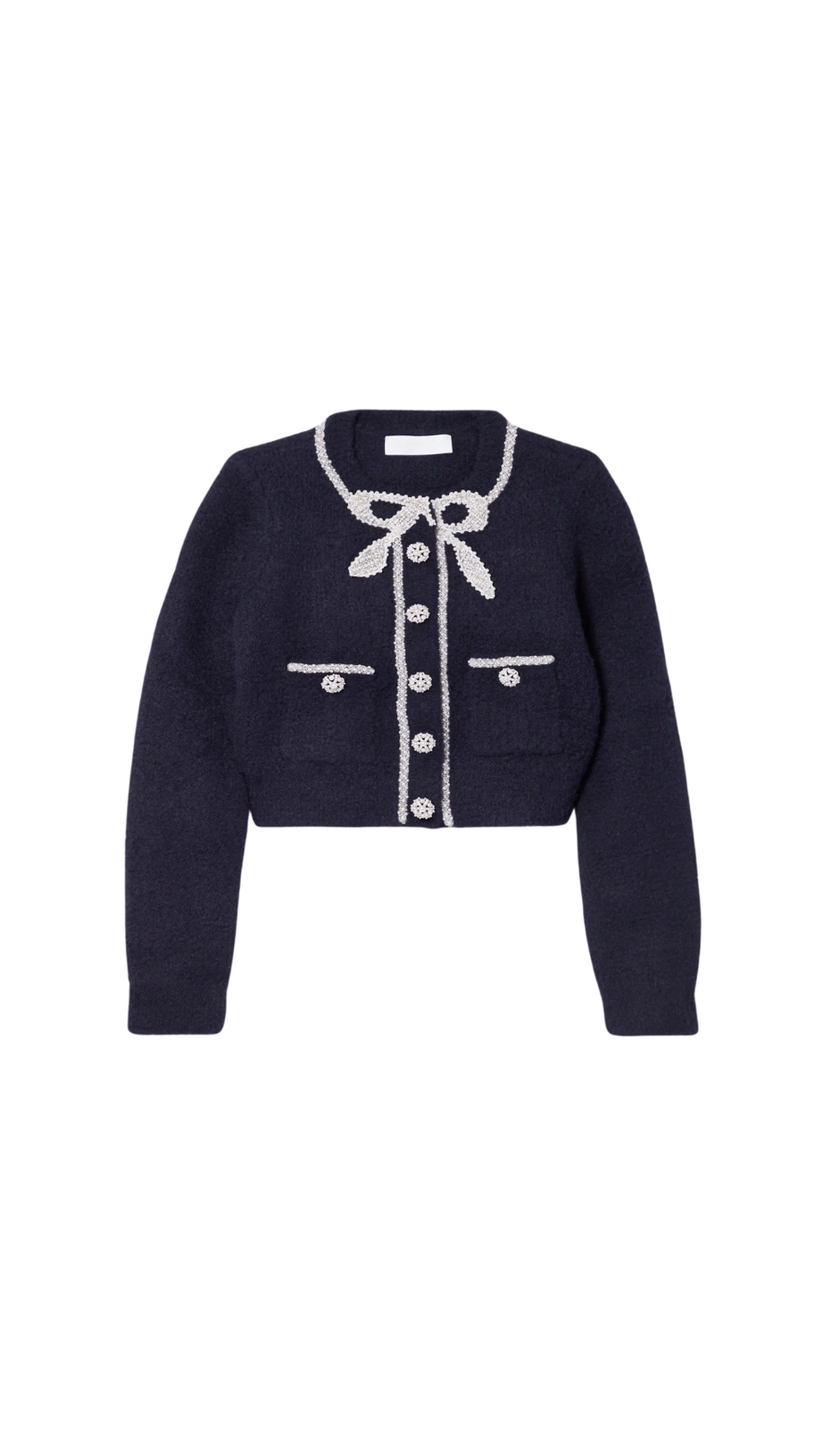 NAVY SOFT KNIT BOW CARDIGAN