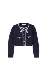 NAVY SOFT KNIT BOW CARDIGAN