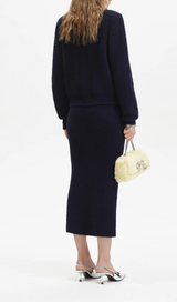 NAVY SOFT KNIT MIDI SKIRT