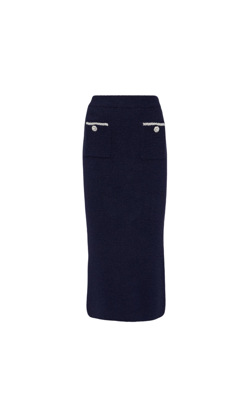 NAVY SOFT KNIT MIDI SKIRT