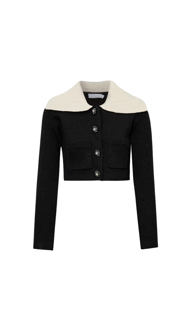 AIIZIE BLACK KNIT CARDIGAN WITH CONTRAST COLLAR - product image