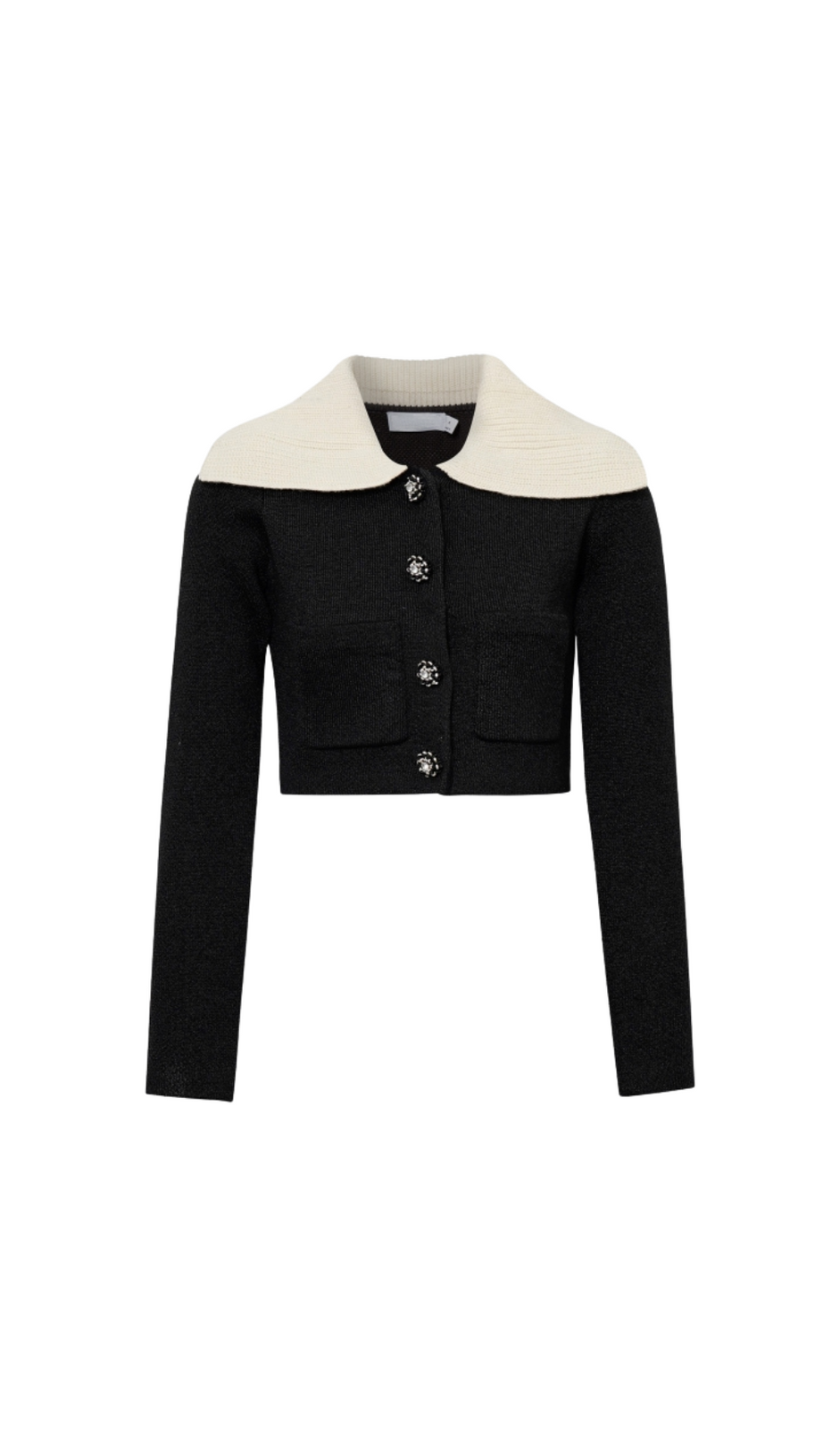 CARDIGAN IN MAGLIA NERA CON COLLO A CONTRASTO 