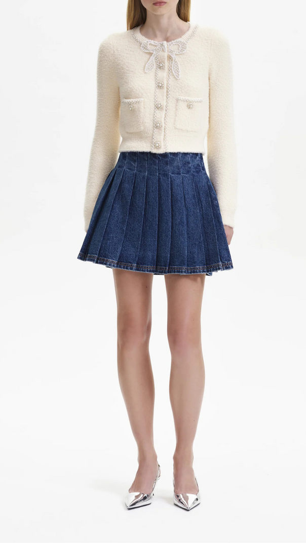 AIIZIE CREAM SOFT KNIT BOW CARDIGAN - product image