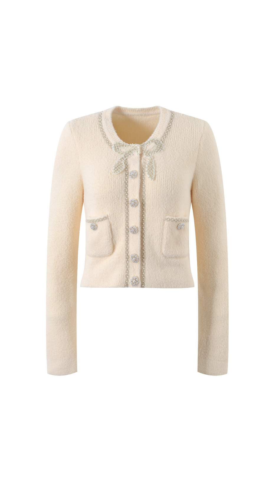 CARDIGAN IN MAGLIA MORBIDA CON FIOCCO COLOR CREMA 