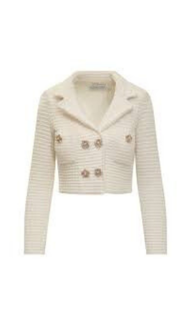 AIIZIE CREAM SEQUIN TEXTURED KNIT JACKET - product image