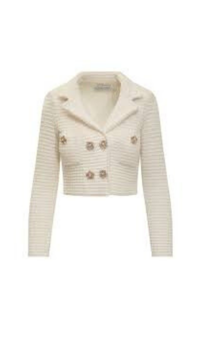 CREAM SEQUIN TEXTURED KNIT JACKET