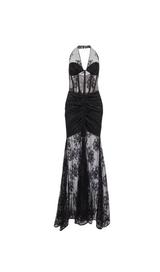 BUSTIER FLORAL LACE GOWN