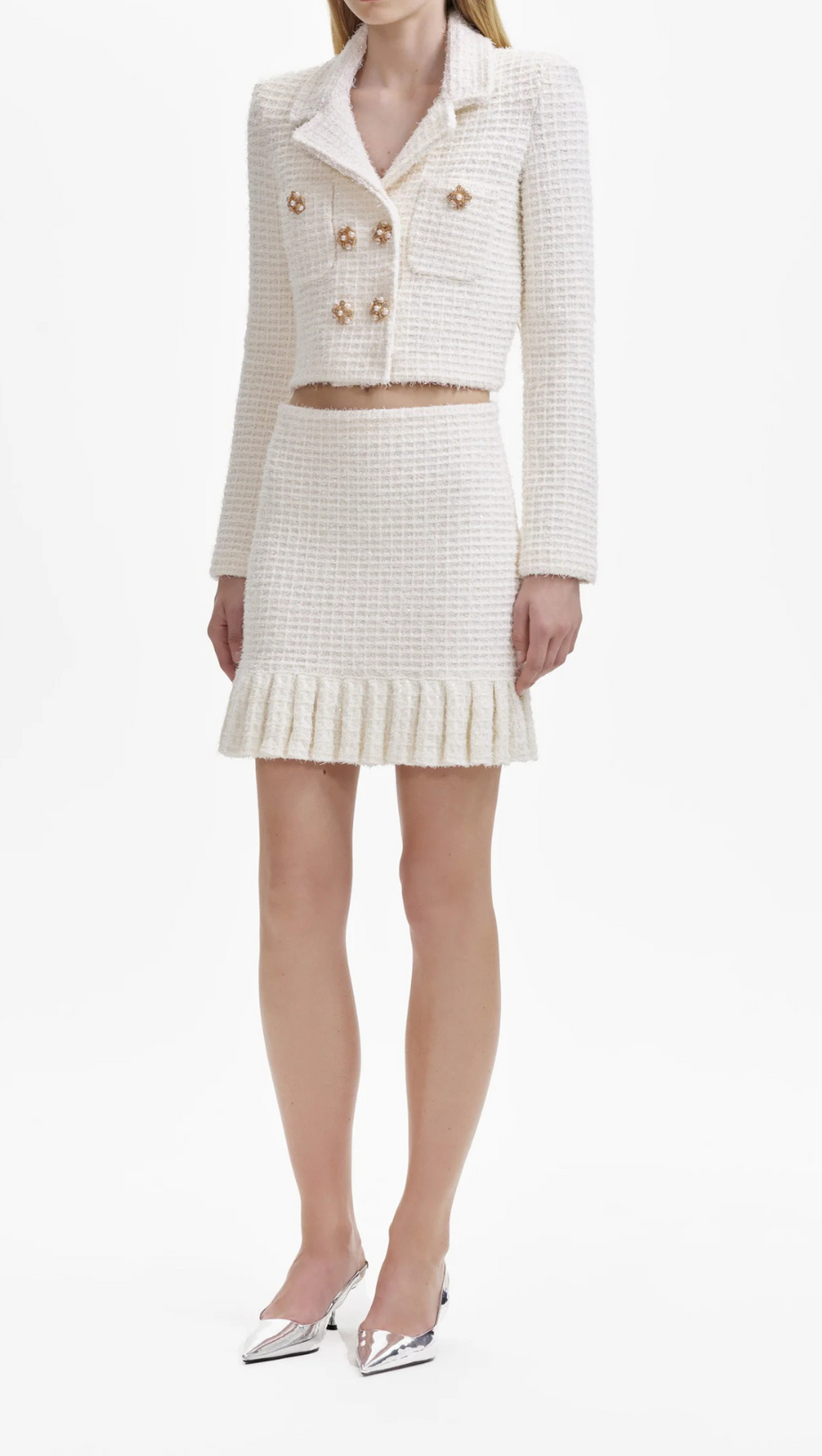 CREAM SEQUIN TEXTURED KNIT SKIRT