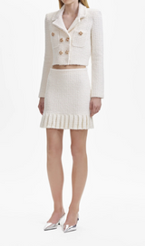 CREAM SEQUIN TEXTURED KNIT SKIRT