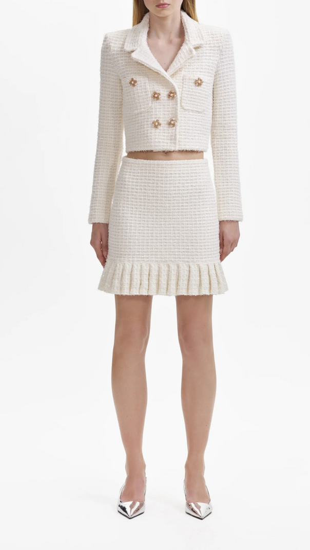 AIIZIE CREAM SEQUIN TEXTURED KNIT SKIRT - product image