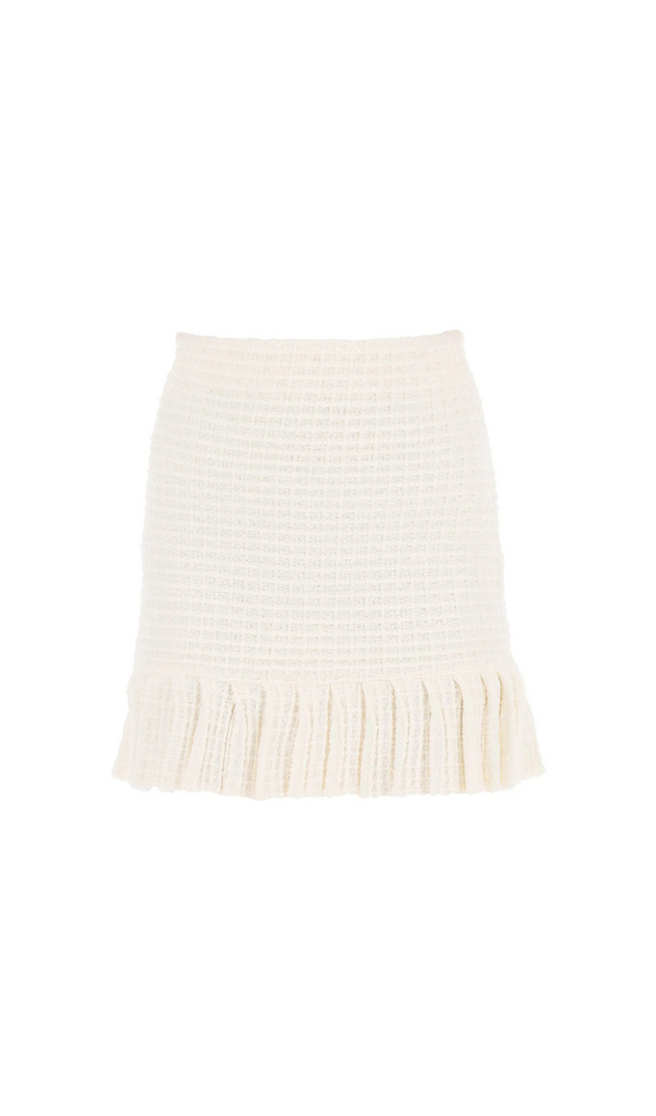 CREAM SEQUIN TEXTURED KNIT SKIRT