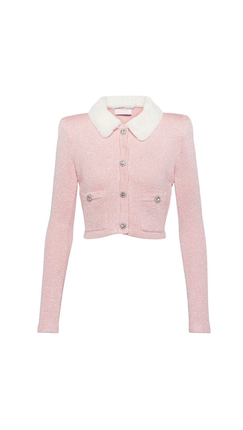 PINK FAUX FUR COLLAR CARDIGAN