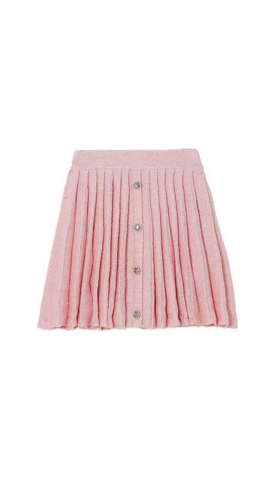 PINK PLEATED KNIT MINI SKIRT