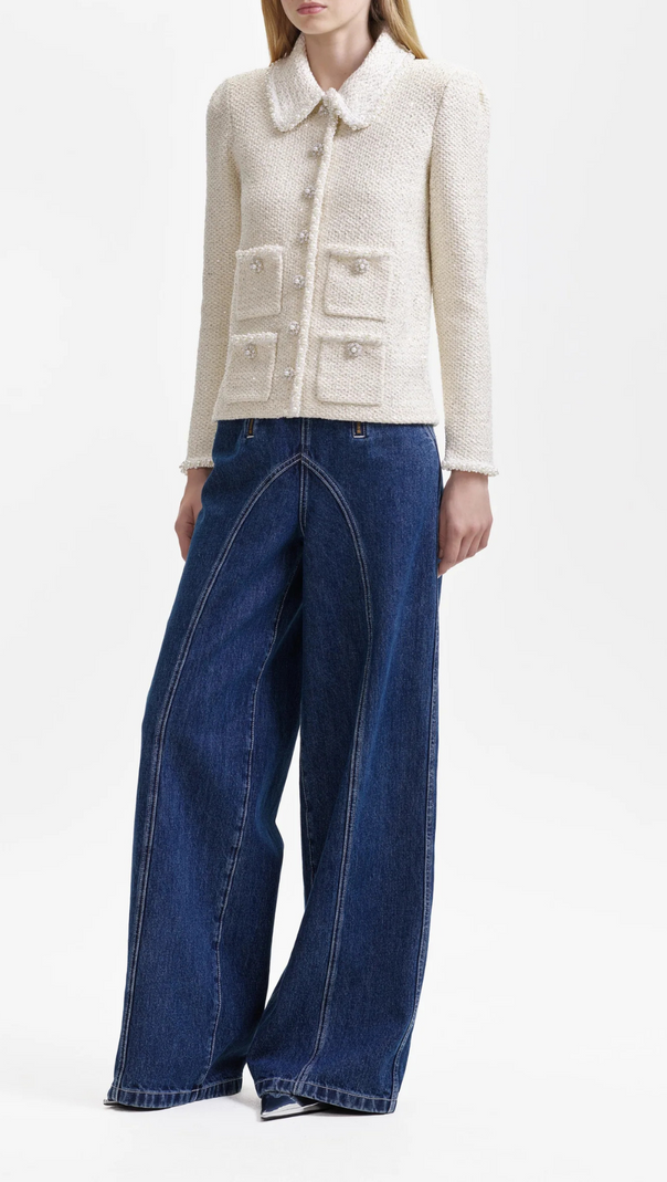 AIIZIE CREAM SEQUIN KNIT PEARL CARDIGAN - product image
