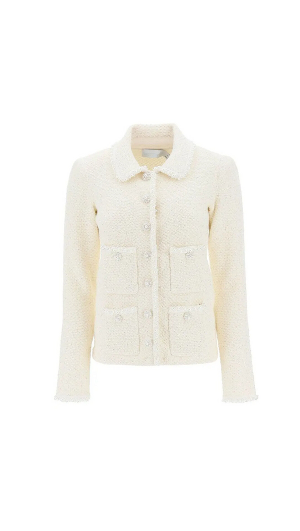 AIIZIE CREAM SEQUIN KNIT PEARL CARDIGAN - product image