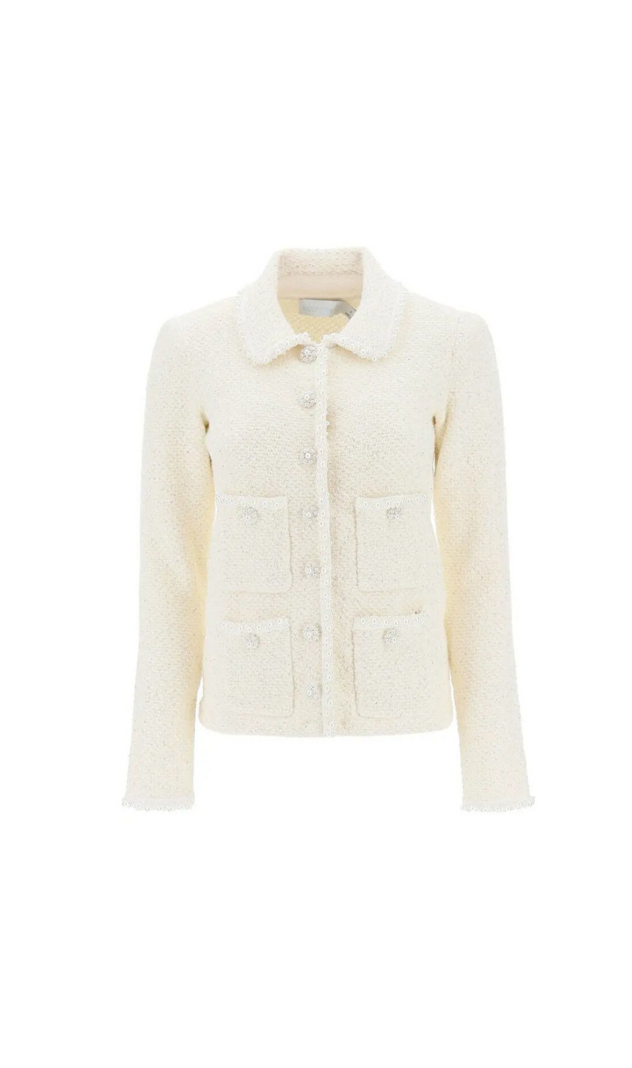 CREME PAILLETTEN-STRICK-PERLEN-CARDIGAN 