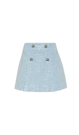 BLUE SEQUIN BOUCLE MINI SKIRT