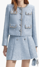 BLUE SEQUIN BOUCLE JACKET