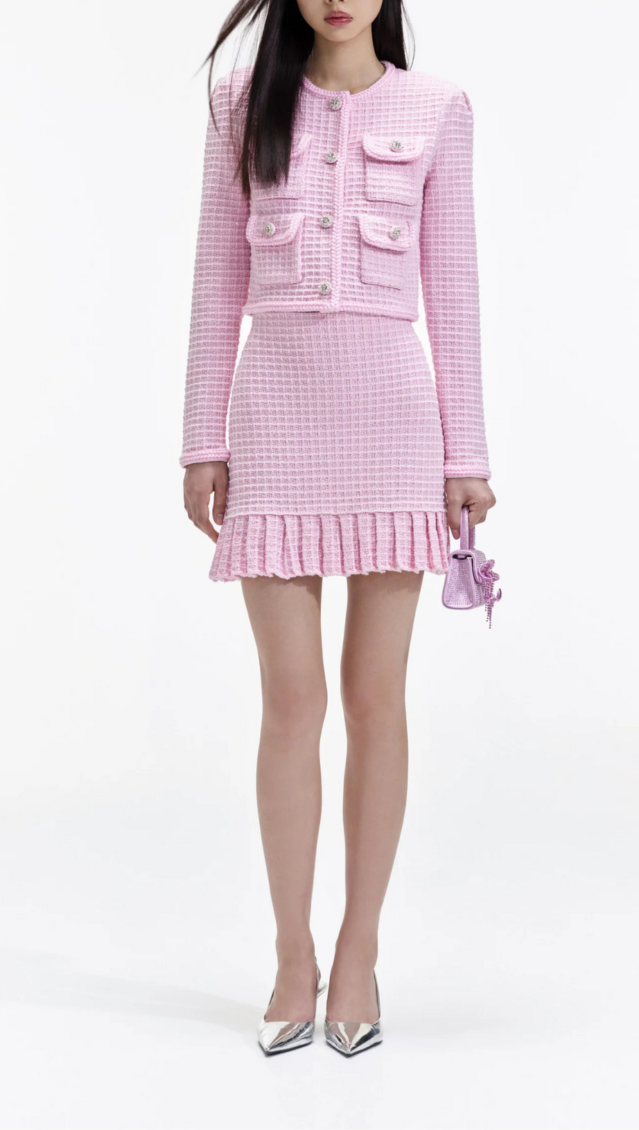 PINK SEQUIN TEXTURED KNIT JACKET