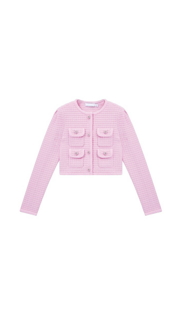 PINK SEQUIN TEXTURED KNIT JACKET