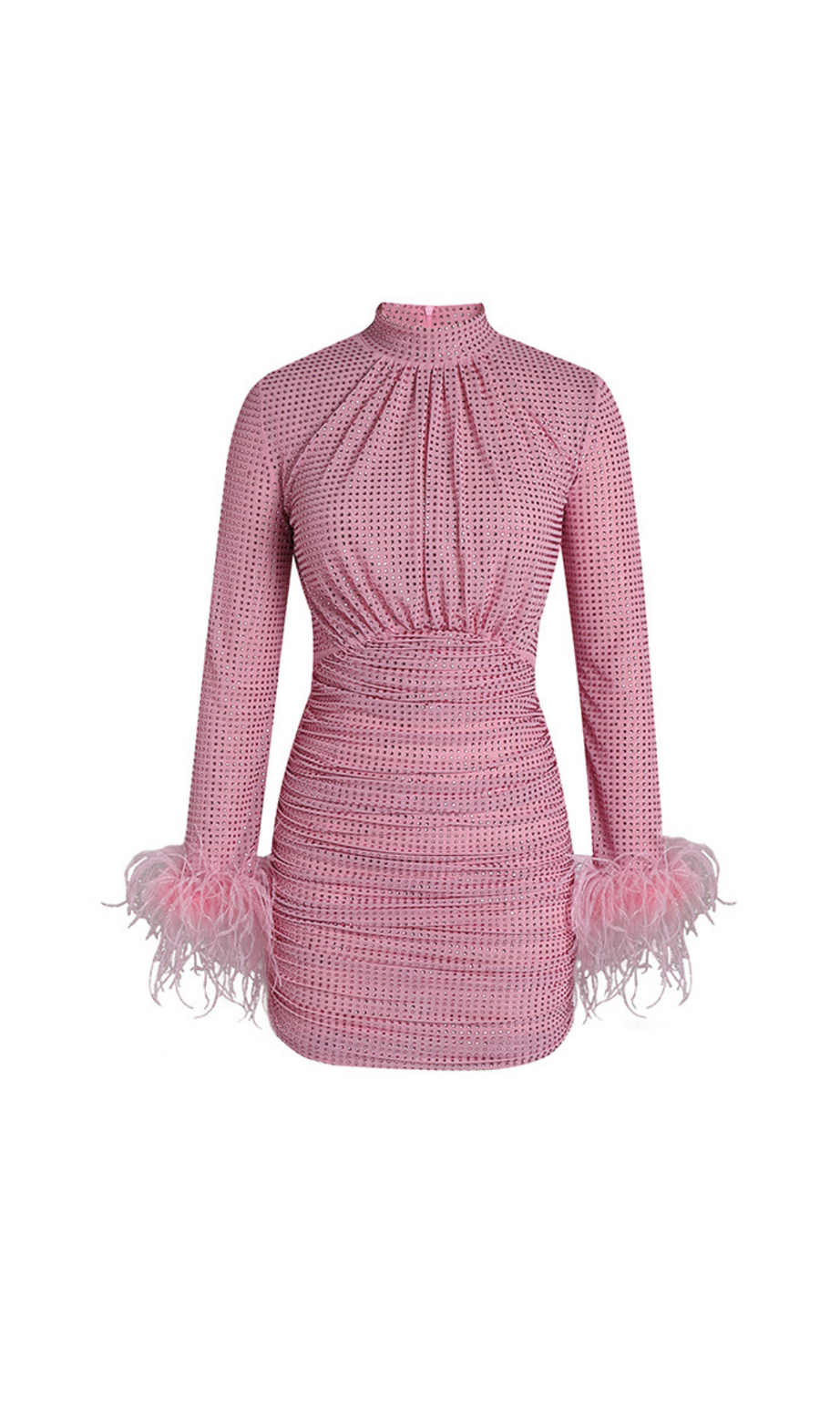 PINK RHINESTONE FEATHER MINI DRESS