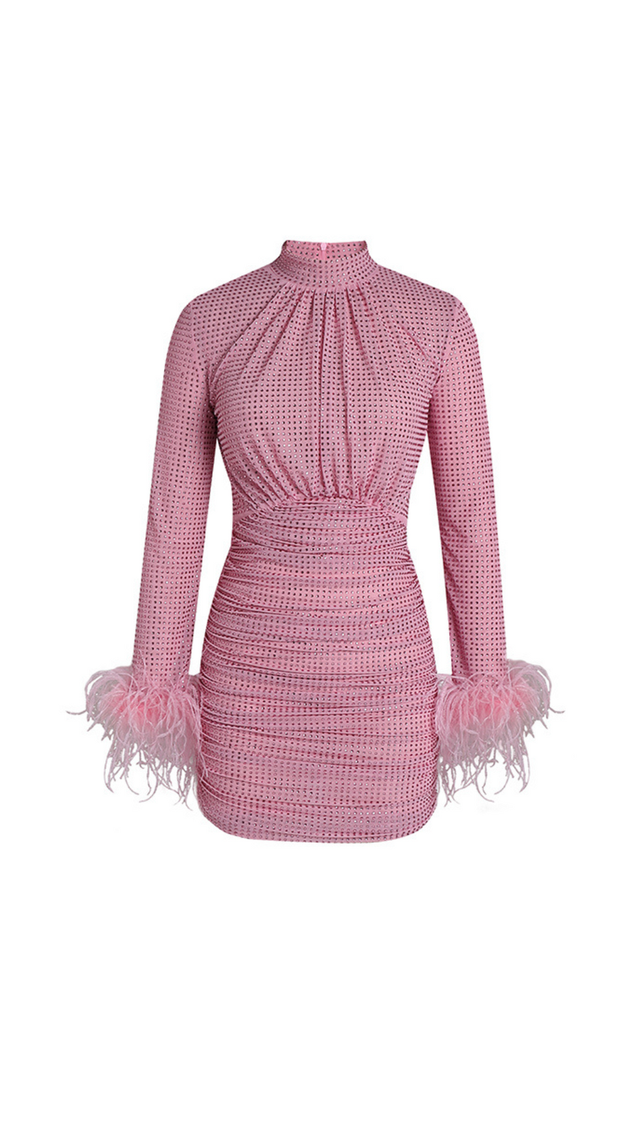 PINK RHINESTONE FEATHER MINI DRESS