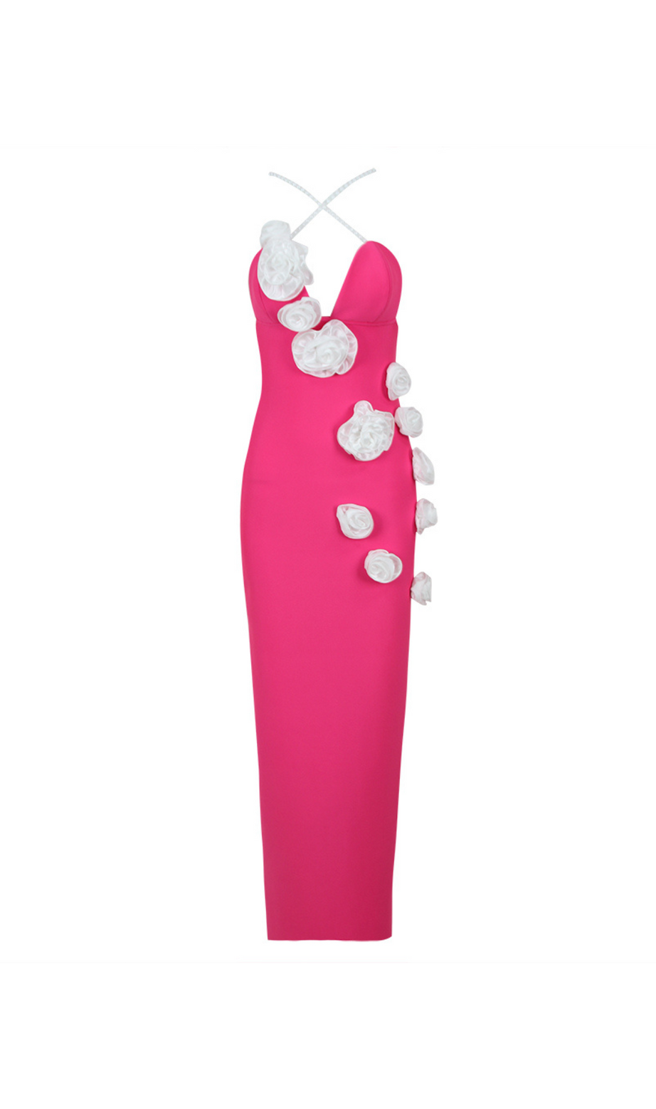 Maxikleid mit Blumen- und Perlenträgern in Pink