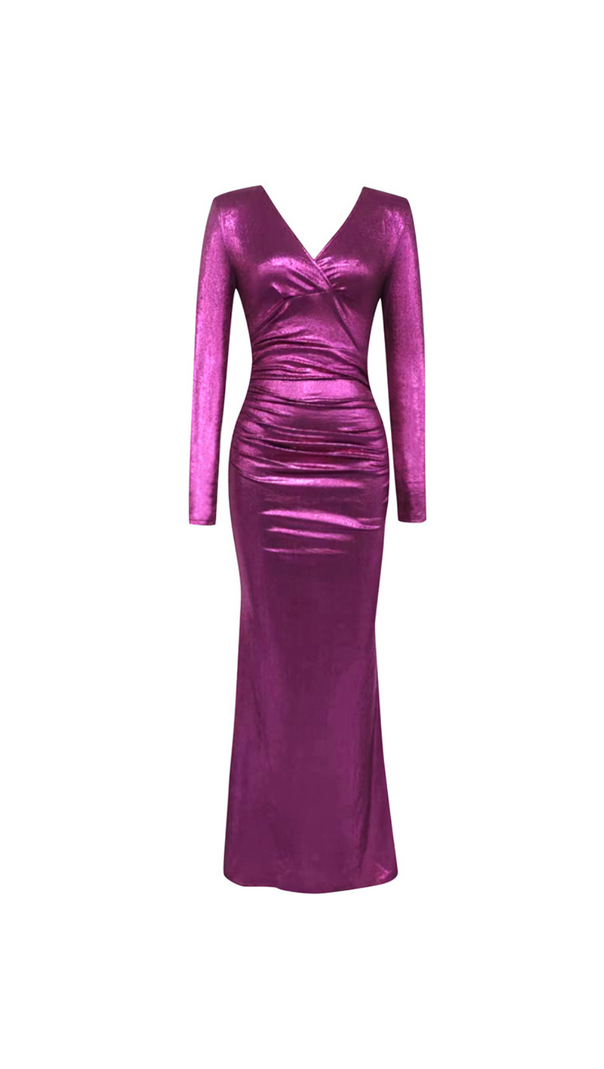 AIIZIE LONG SLEEVE RUCHED MAXI DRESS HOT PINK - product image