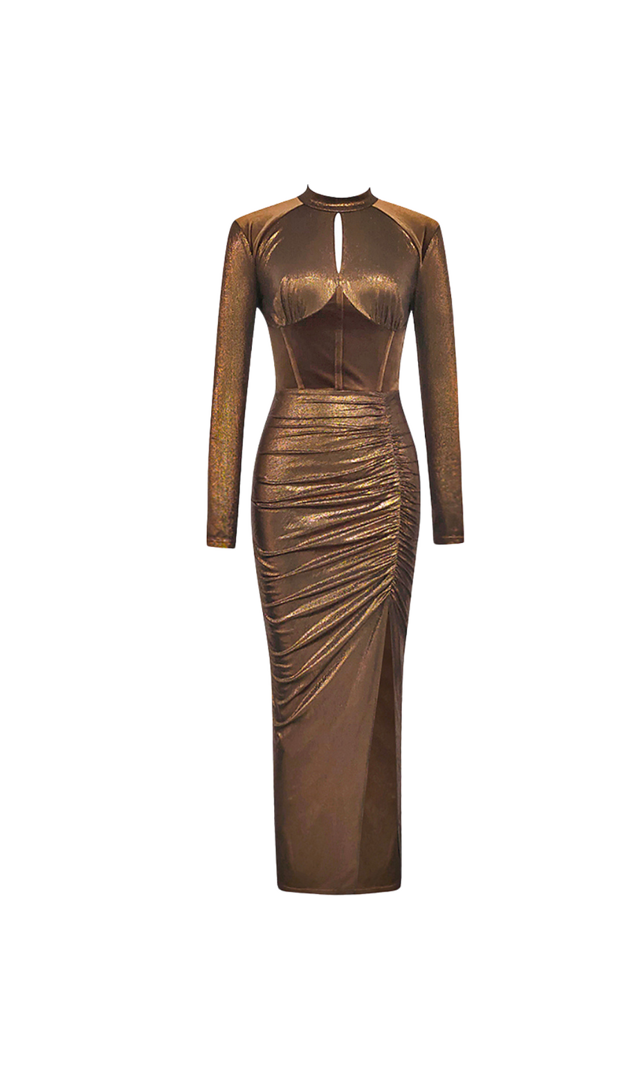 LANGÄRMELIGES KORSETT-MAXIKLEID MIT GLITZER IN BRAUN