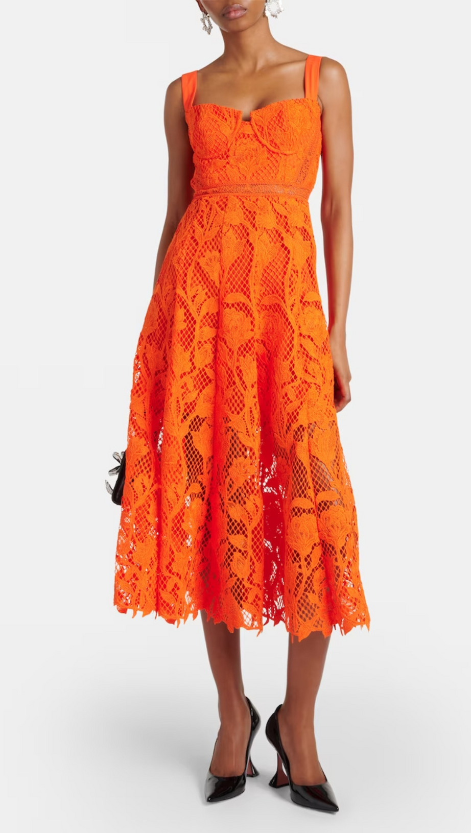 ORANGE LACE MIDI DRESS